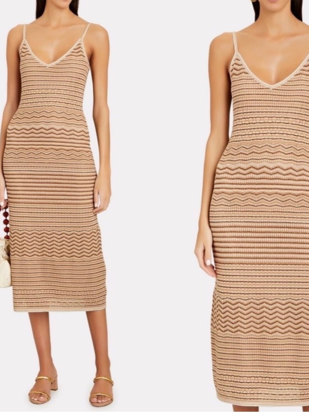 Intermix Shelly Crochet Knit Midi Dress Beige